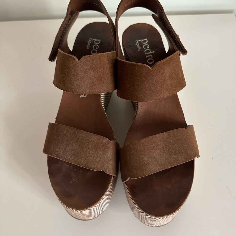 Pedro Garcia suede striped platform wedge sandals